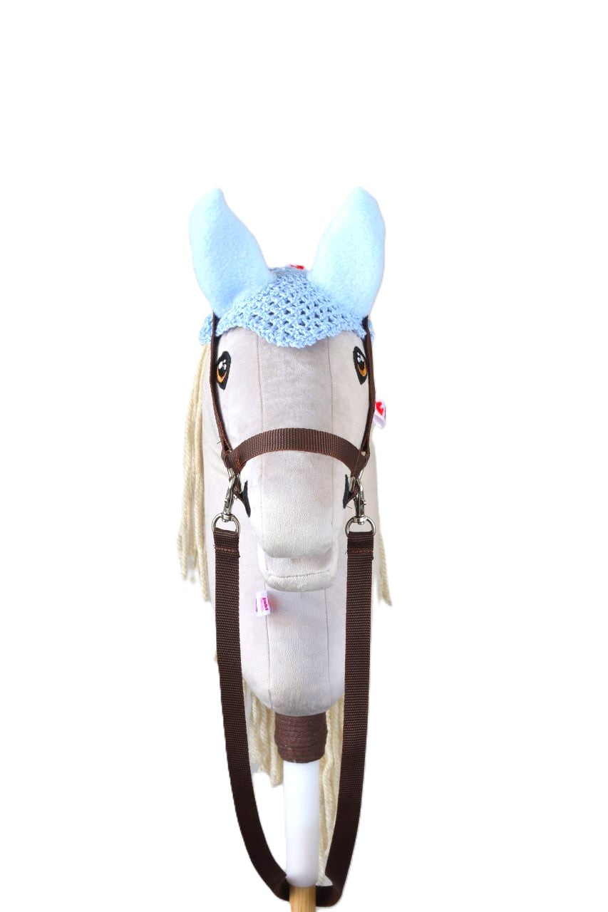 Gehäkelte Fliegenhaube für Hobby Horse - Hellblau mit blau Ohren - Fohlen