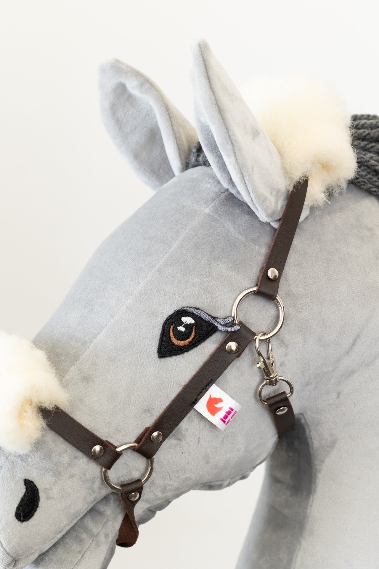 Halfter mit Merinowolle, Ecoleder, schwarz mit Altmessing - Fohlen