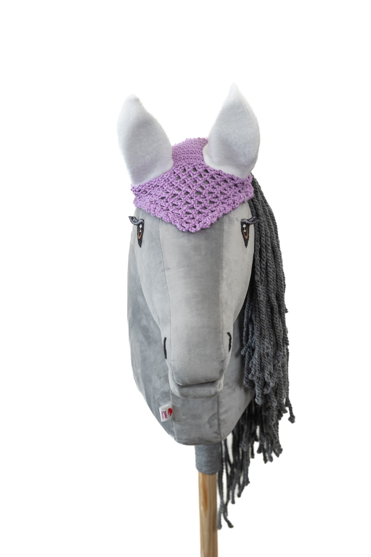 Gehäkelte Fliegenhaube - Lila mit weißen Ohren - Pferd Groß