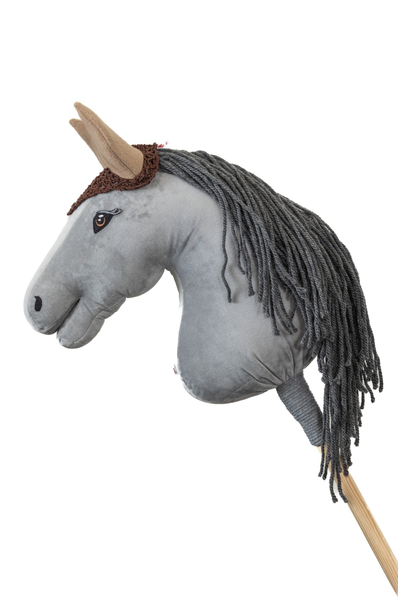 Ručně háčkovaná hnědá čabraka s béžovýma ušima pro hobby horse.