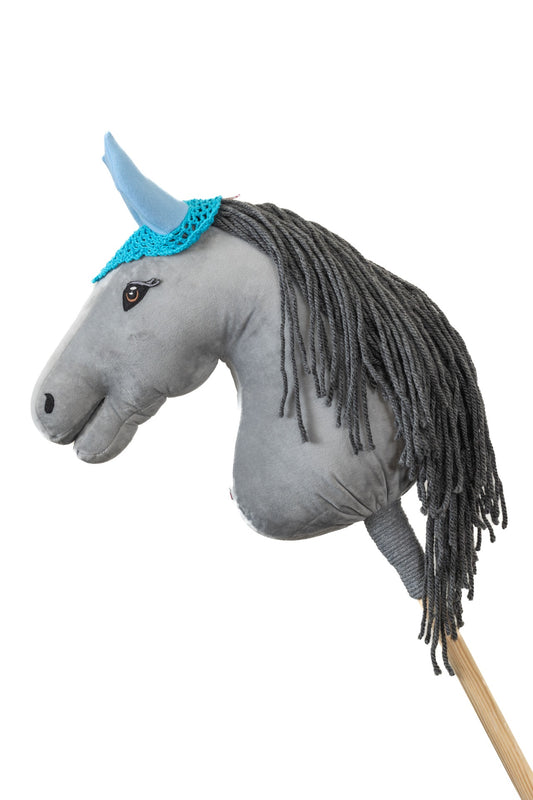 Gehäkelte Fliegenhaube - Türkis mit blauen Ohren - Pferd Groß