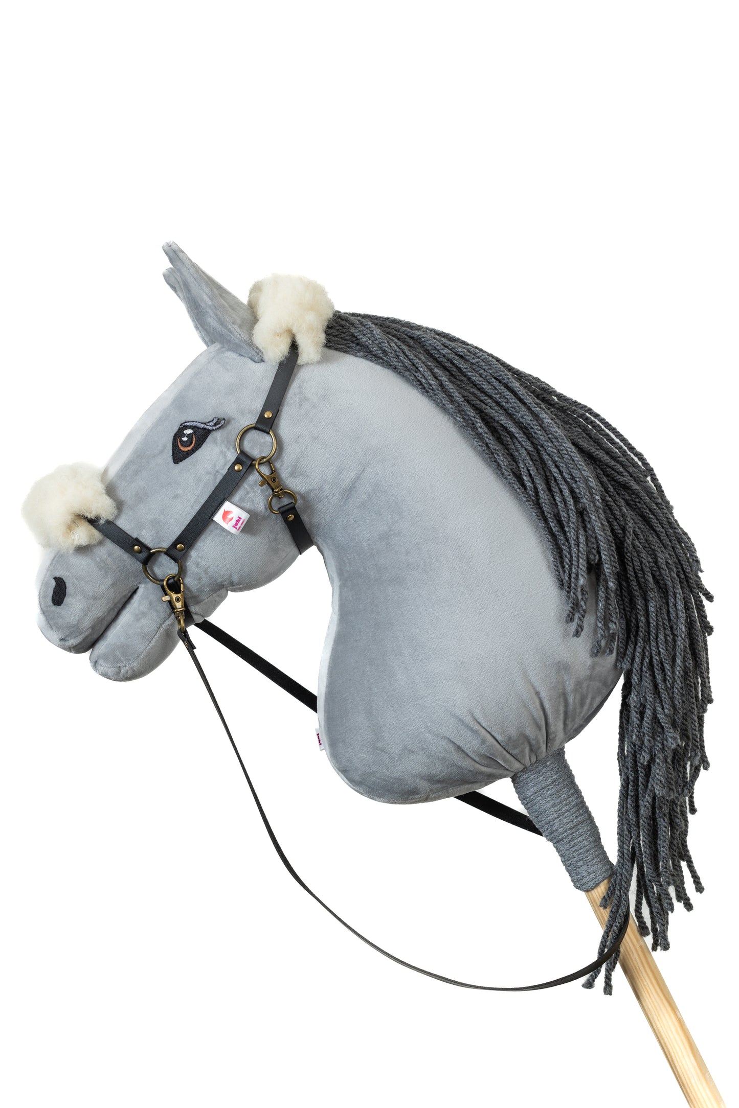 Halfter mit Merinowolle, Ecoleder, schwarz mit Altmessing - Pferd Groß