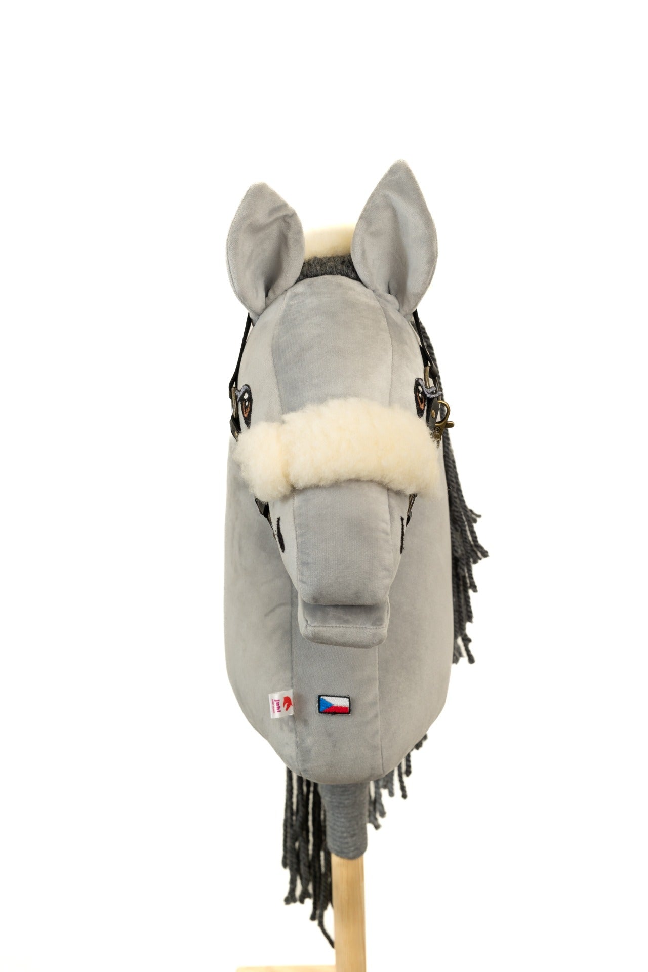 Halfter mit Merinowolle, Ecoleder, schwarz mit Altmessing - Pferd Groß