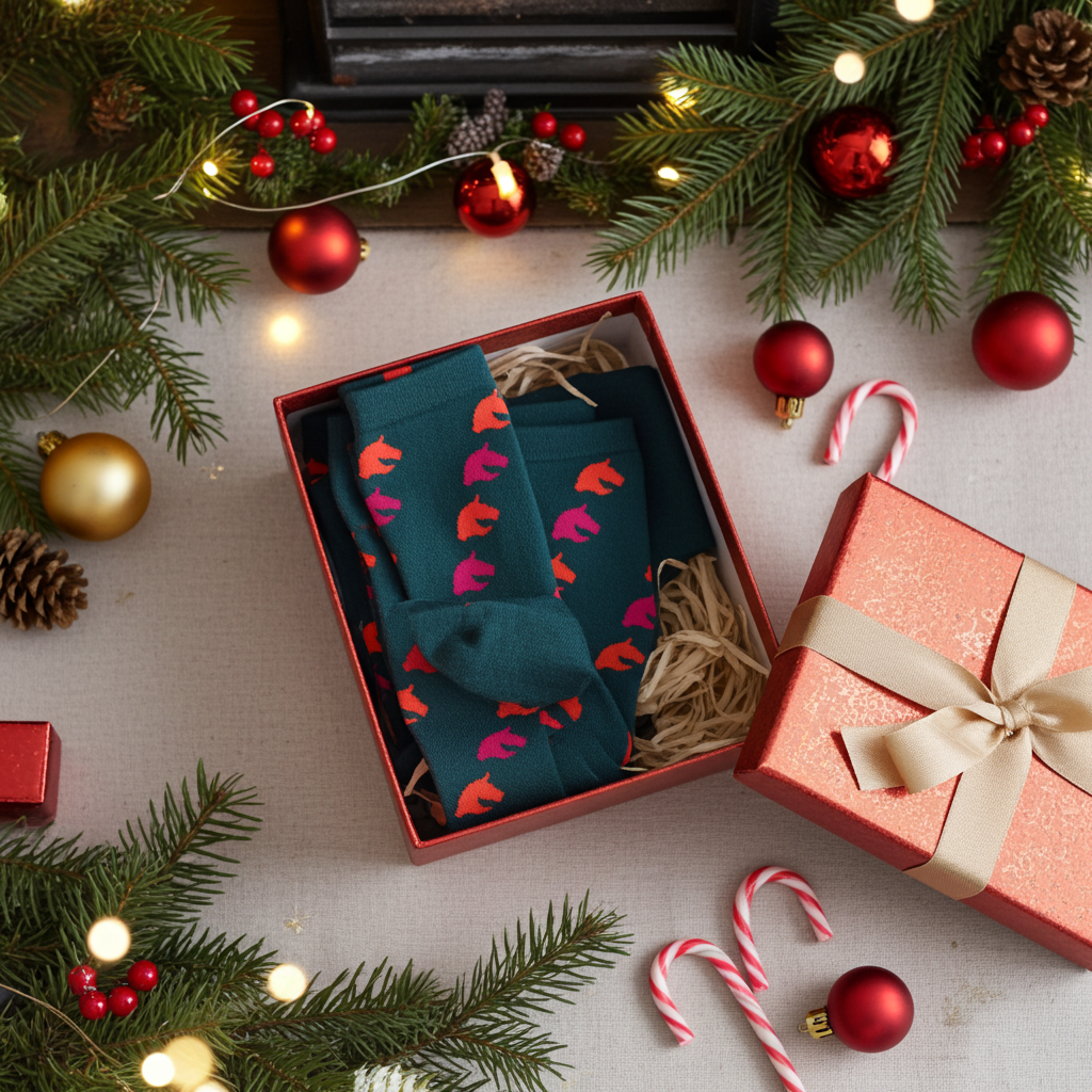 Schweißbändern und Kniestrümpfen SET für Hobbyhorsing grün mit Pferdemotiv