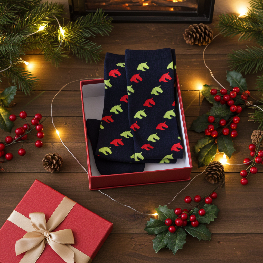 Schweißbändern und Kniestrümpfen SET für Hobbyhorsing schwarz mit Pferdemotiv