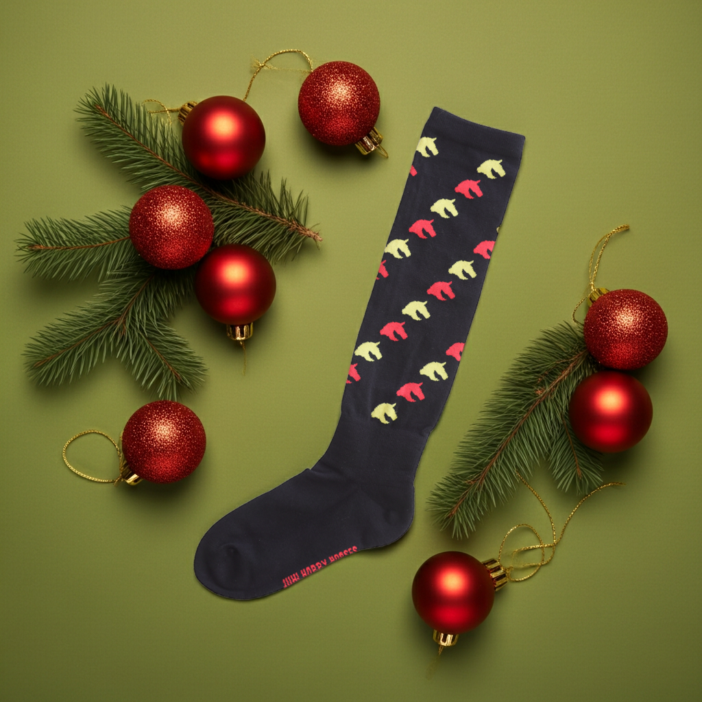 Kniestrümpfe für Hobbyhorsing schwarz mit Pferdemotiv