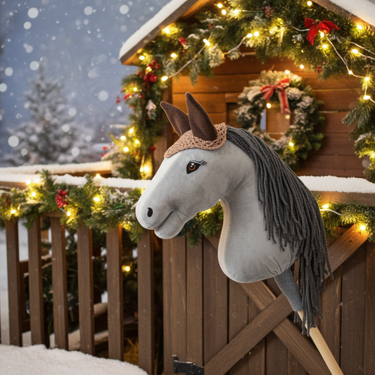 Gehäkelte Fliegenhaube - Beige mit braunen Ohren - Fohlen