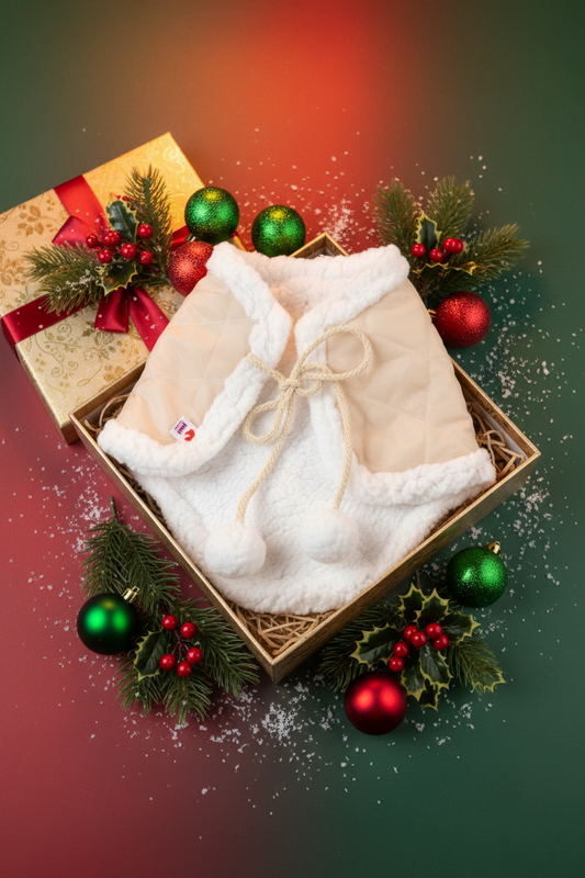 Weihnachtsdecke beige - weißes Lamm