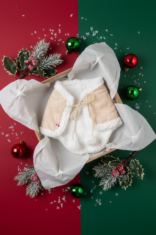 Weihnachtsdecke beige - weißes Lamm