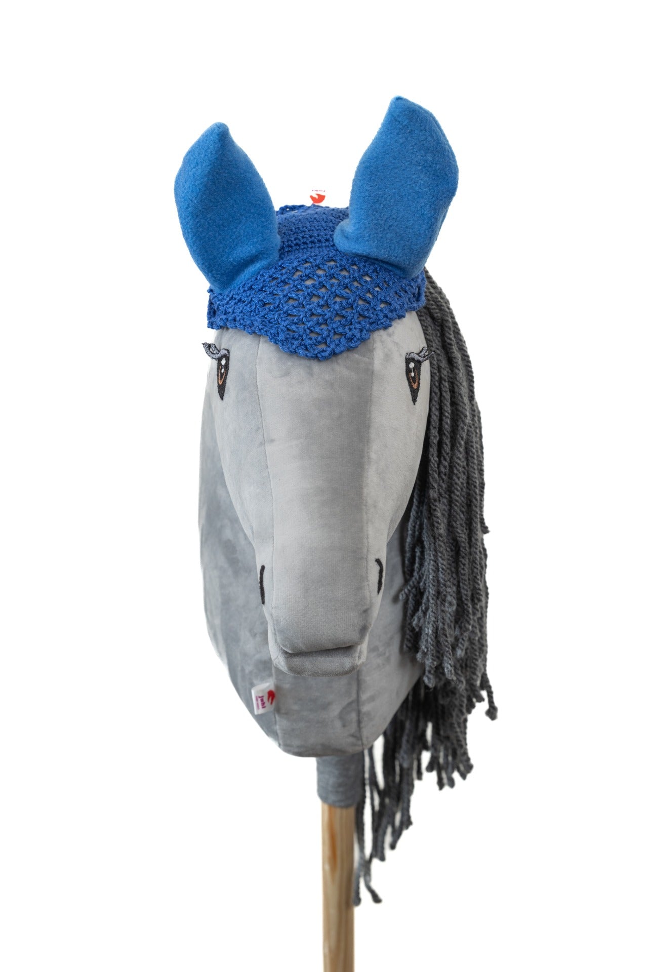 Gehäkelte Fliegenhaube - dunkelblau mit blauen Ohren - Pferd Groß
