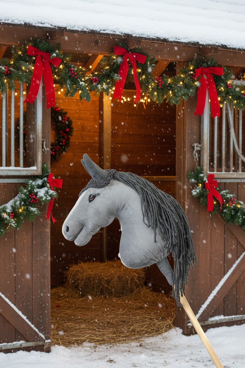 Gehäkelte Fliegenhaube - Grau mit grauen Ohren - Pferd Groß