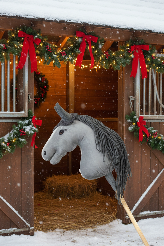 Gehäkelte Fliegenhaube - Grau mit grauen Ohren - Pferd Groß