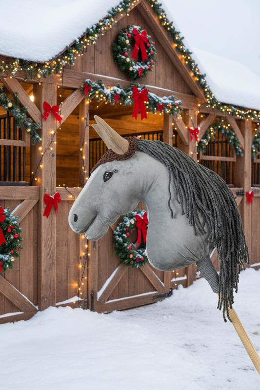Gehäkelte Fliegenhaube - Braun mit beigen Ohren - Pferd Groß