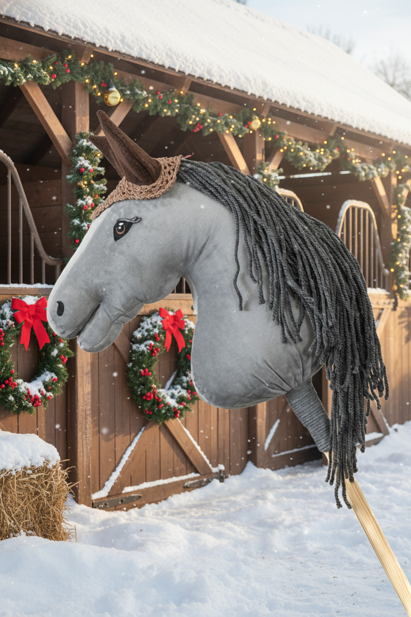 Gehäkelte Fliegenhaube - Beige mit braunen Ohren - Pferd Groß