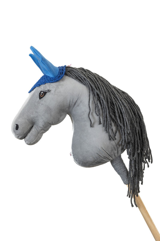 Gehäkelte Fliegenhaube - dunkelblau mit blauen Ohren - Pferd Groß