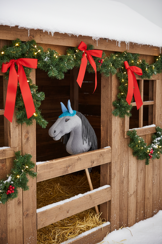 Gehäkelte Fliegenhaube - Türkis mit blauen Ohren - Pferd Groß