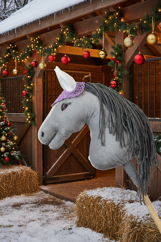 Gehäkelte Fliegenhaube - Lila mit weißen Ohren - Pferd Groß