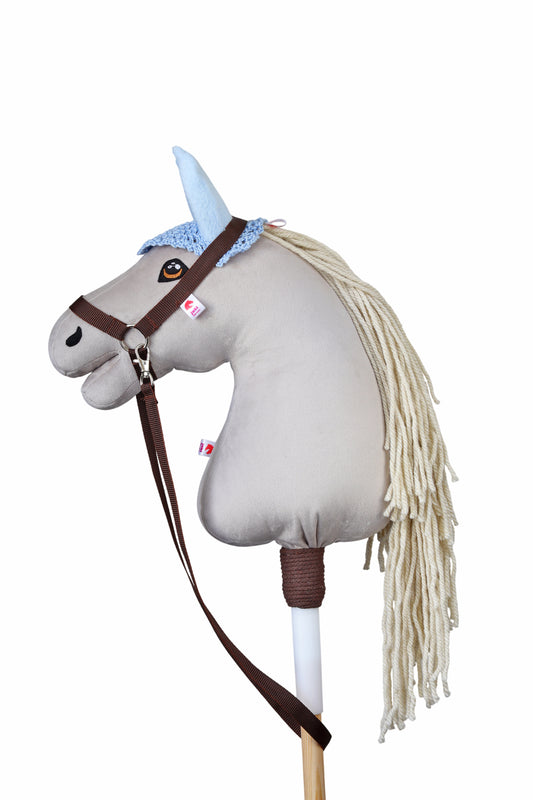 Gehäkelte Fliegenhaube für Hobby Horse - Hellblau mit blau Ohren - Fohlen
