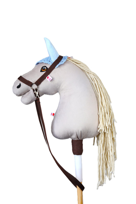 Gehäkelte Fliegenhaube für Hobby Horse - Hellblau mit blau Ohren - Fohlen