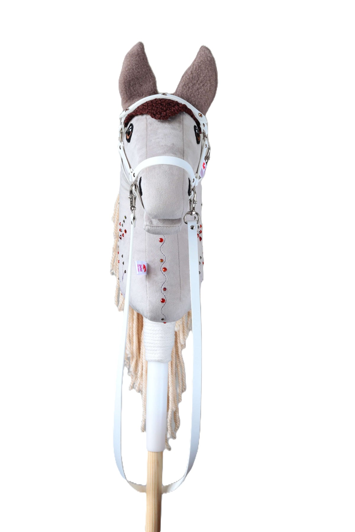 Gehäkelte Fliegenhaube für Hobby Horse - Braun mit beige Ohren - Sportpony