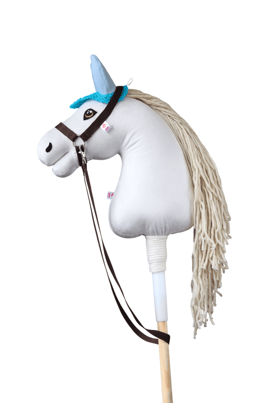 Gehäkelte Fliegenhaube für Hobby Horse – Türkis mit blauen Ohren – Fohlen