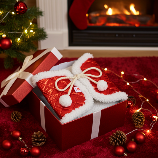 Wintersteppdecke mit Fellimitat - Rot - Fohlen