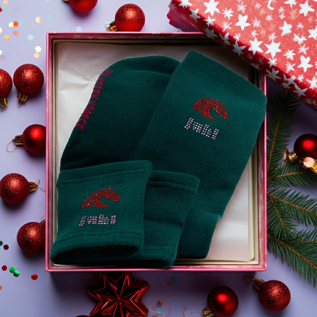 Schweißbändern und Kniestrümpfen SET für Hobbyhorsing dunkelgrün