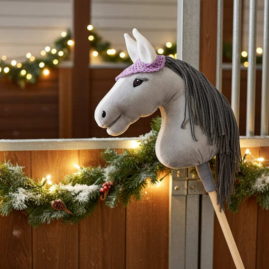 Gehäkelte Fliegenhaube - Lila mit weißen Ohren - Fohlen