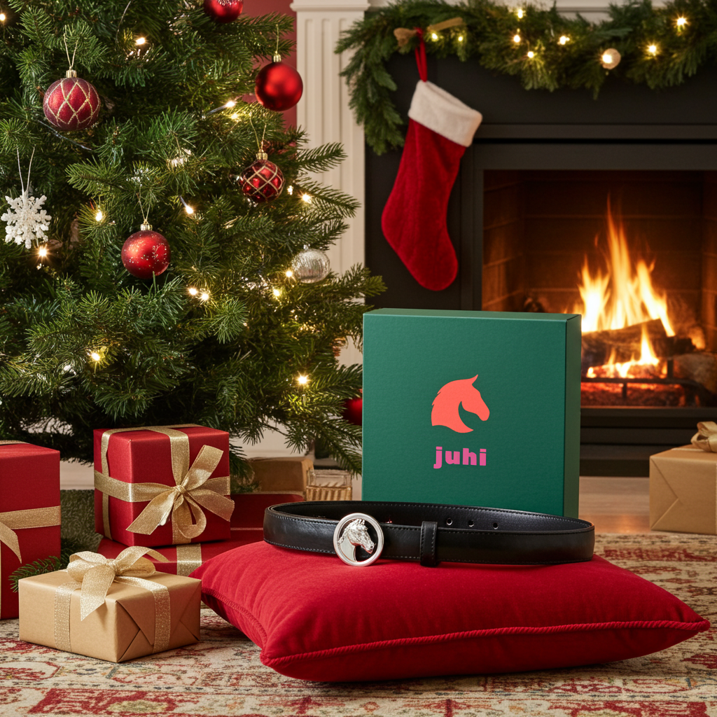 Schwarzer Gürtel mit austauschbarer silberner Pferdekopfschnalle