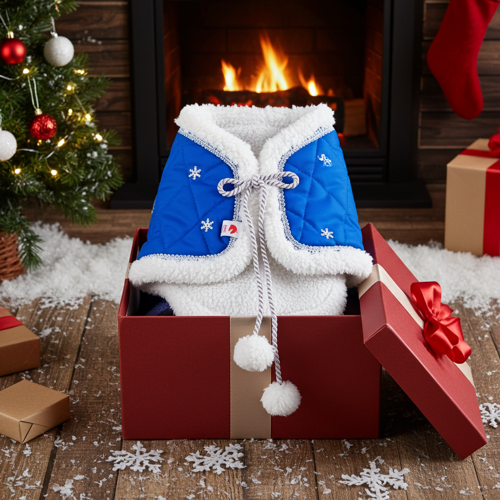 Weihnachtsdecke blau-weiß - Pferd Groß