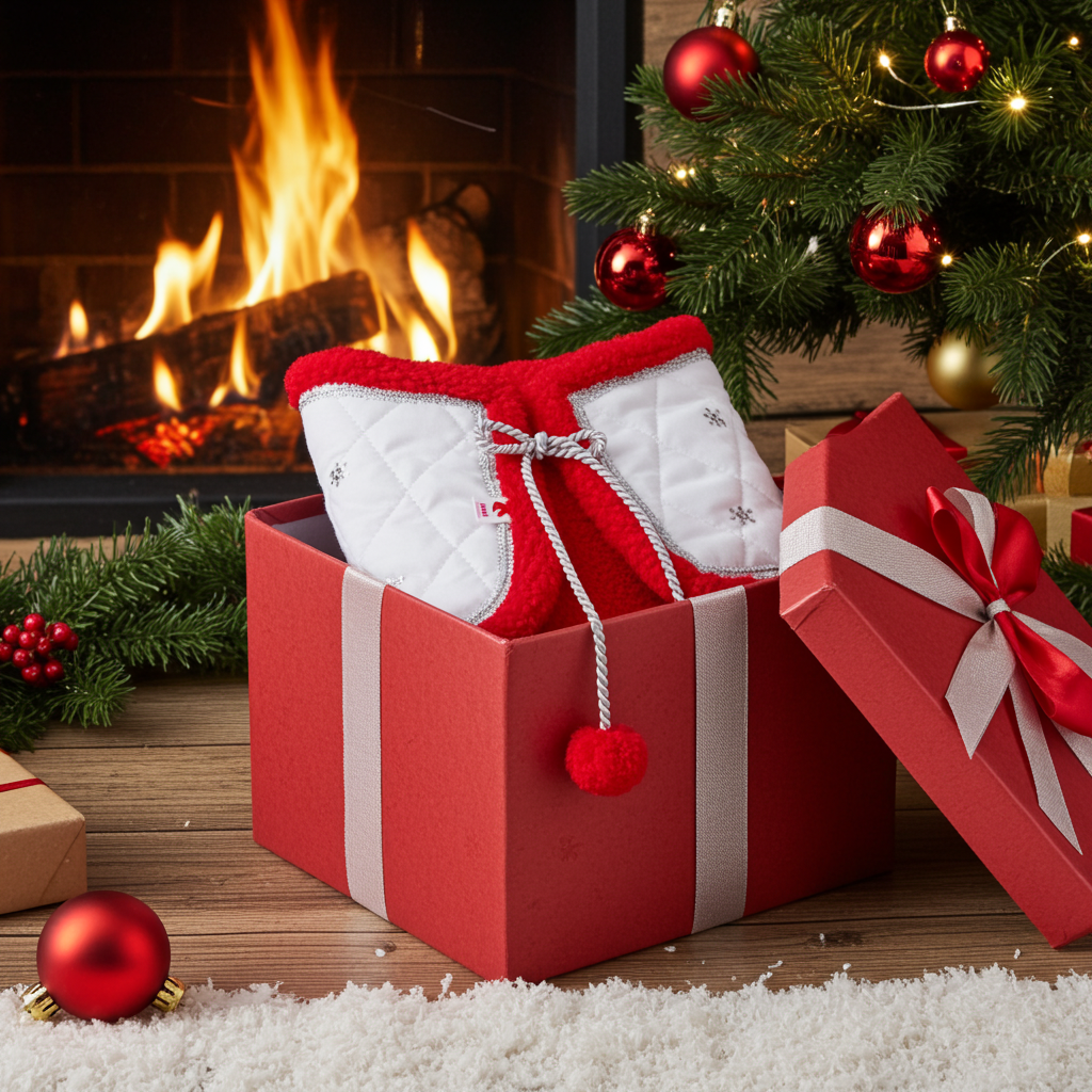 Weihnachtsdecke weiß-rot - Pferd Groß