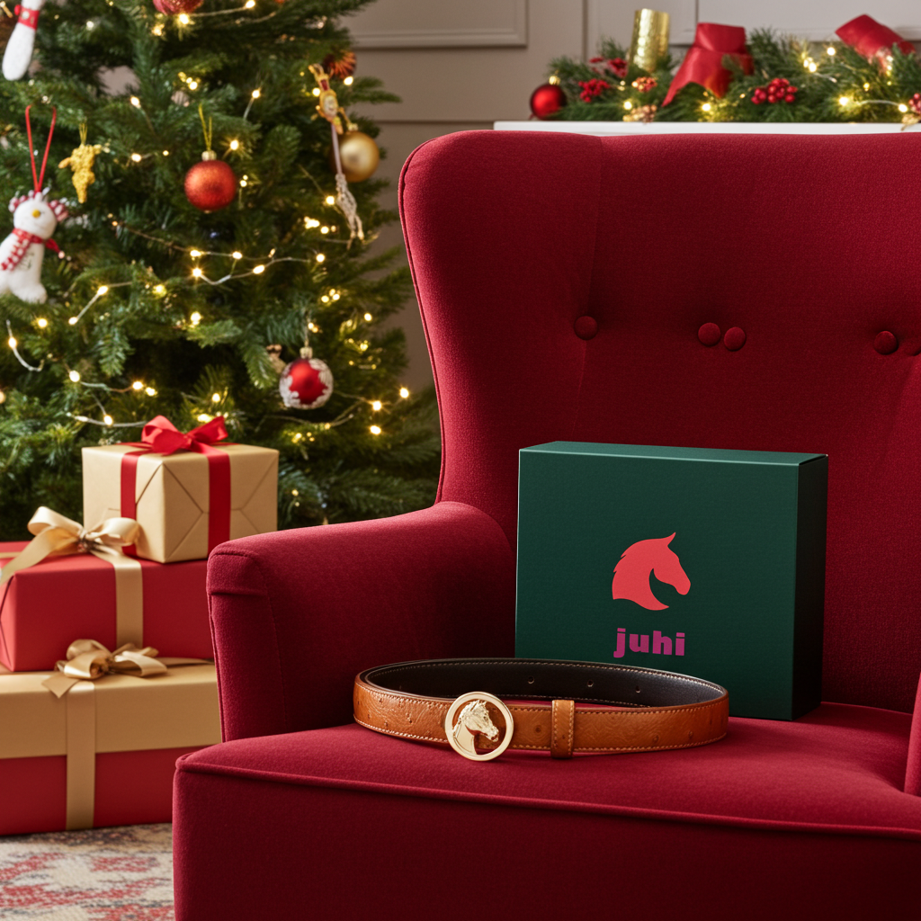 Brauner Gürtel mit austauschbarer goldener Pferdekopfschnalle