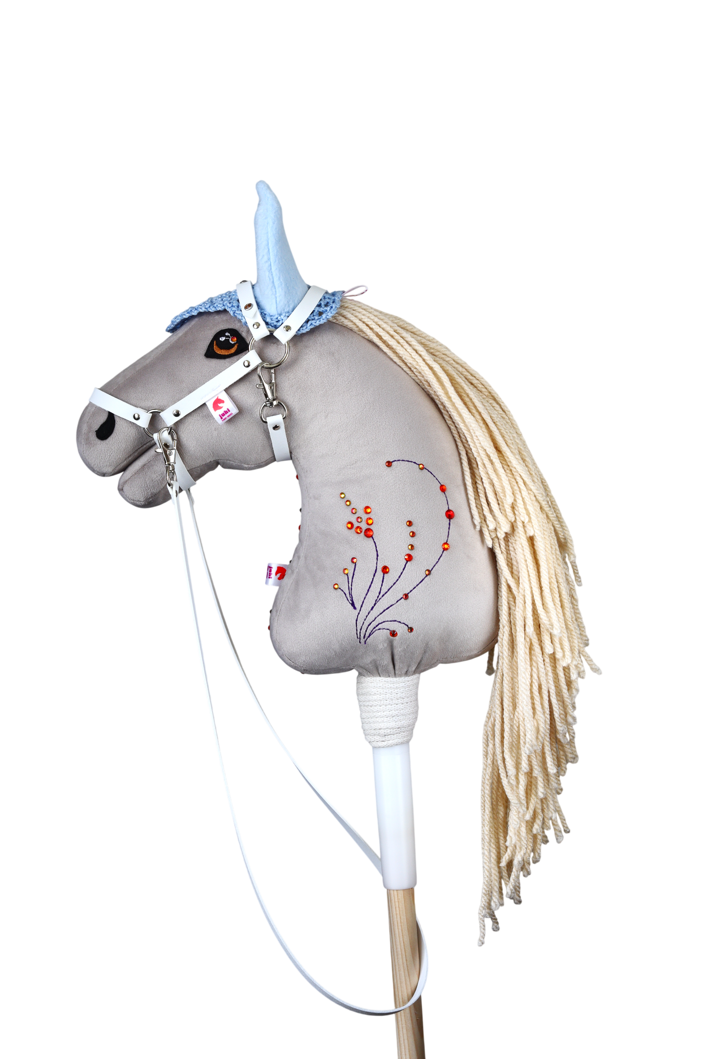 Gehäkelte Fliegenhaube - Hellblau mit blau Ohren - Sportpony