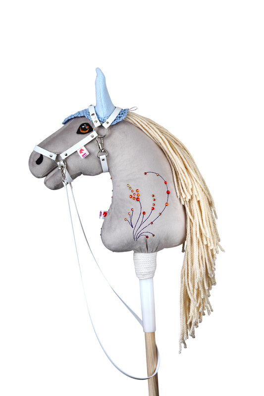 Gehäkelte Fliegenhaube - Hellblau mit blau Ohren - Sportpony