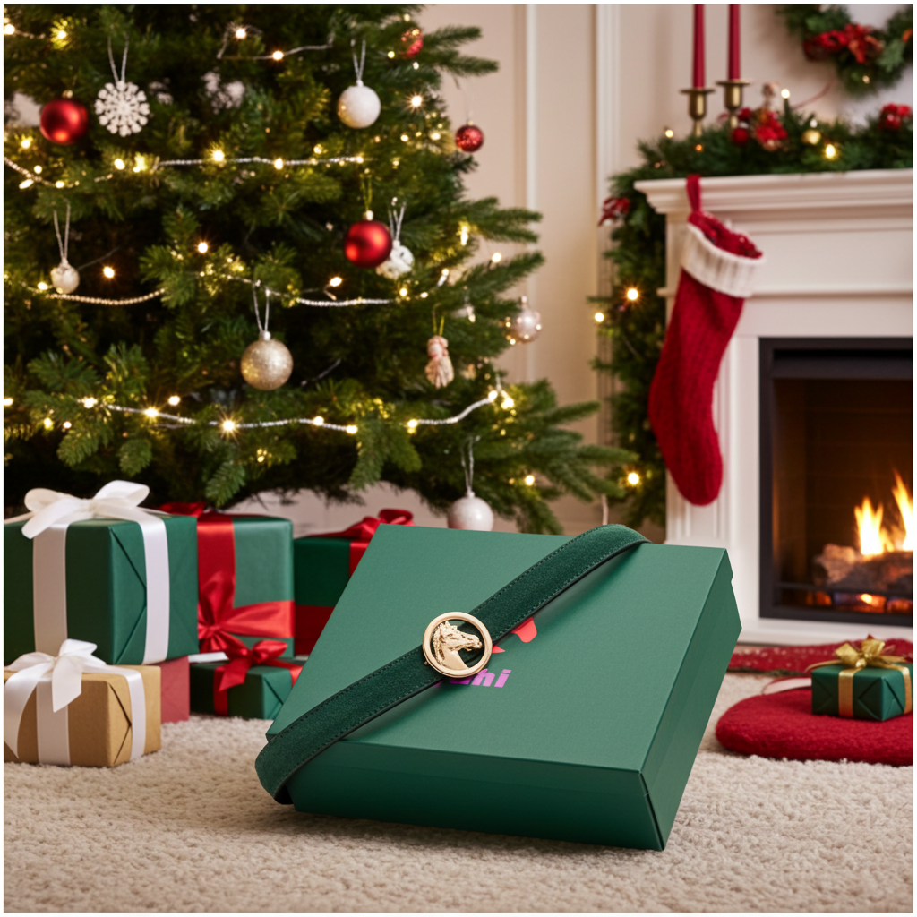 Dunkelgrüner Gürtel mit austauschbarer goldener Pferdekopfschnalle