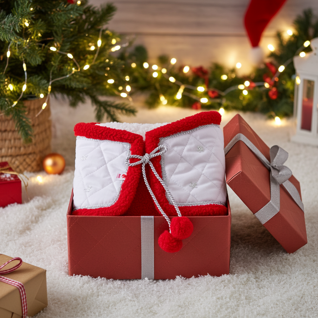 Weihnachtsdecke - Weiß-rot - Fohlen