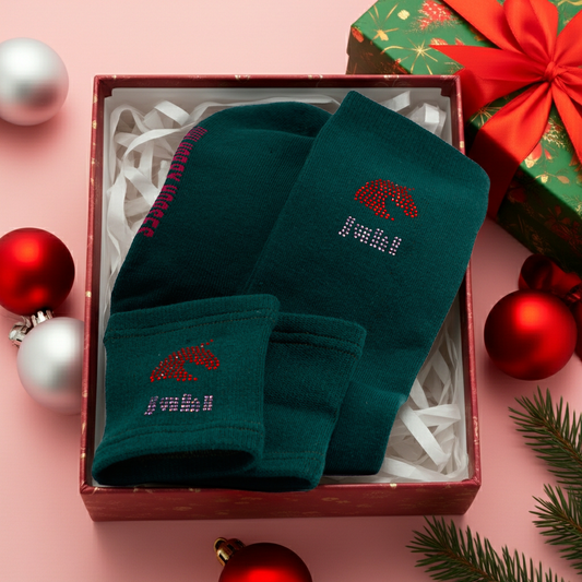 Schweißbändern und Kniestrümpfen SET für Hobbyhorsing dunkelgrün