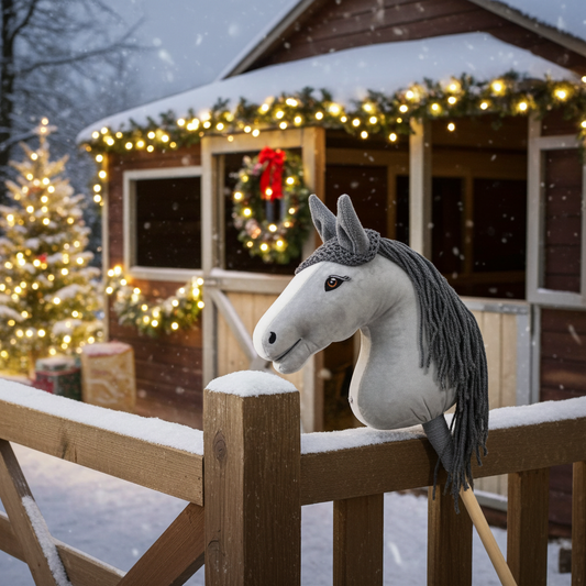 Gehäkelte Fliegenhaube - Grau mit grauen Ohren - Fohlen